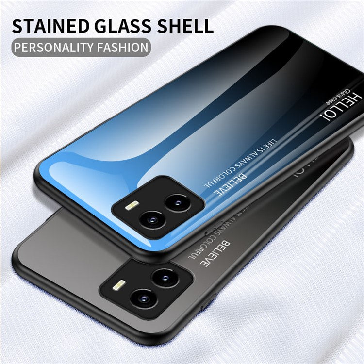 Gradient Color Anti-drop Stylish Tempered Glass Hybrid Protective Cover Phone Case for vivo Y15s / Y15a - Black
