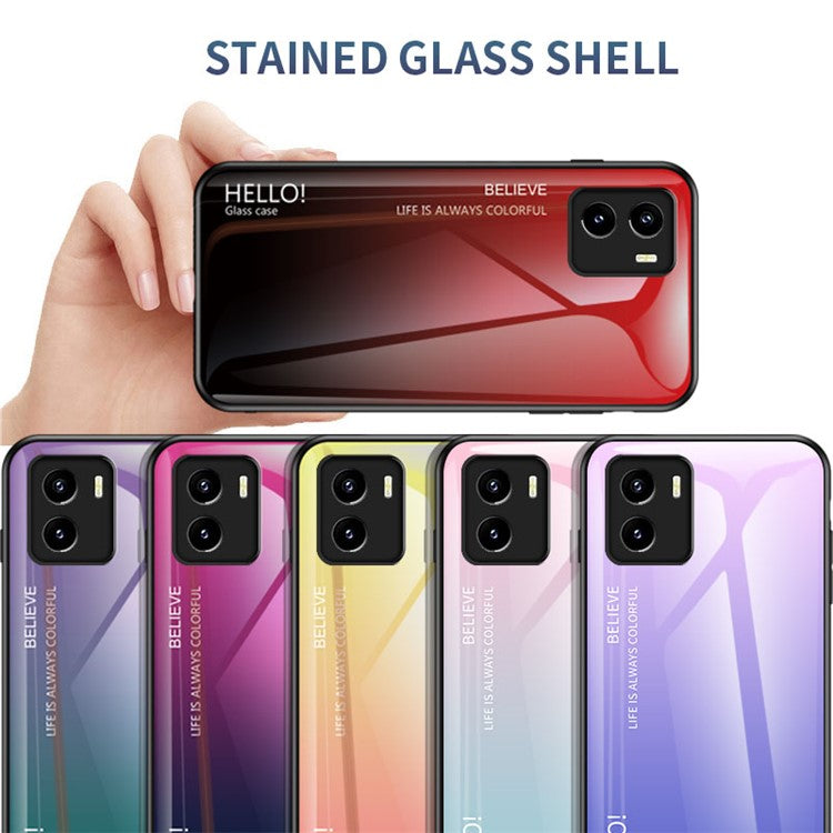 Gradient Color Anti-drop Stylish Tempered Glass Hybrid Protective Cover Phone Case for vivo Y15s / Y15a - Black