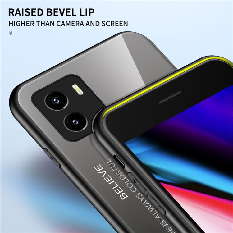 Gradient Color Anti-drop Stylish Tempered Glass Hybrid Protective Cover Phone Case for vivo Y15s / Y15a - Black