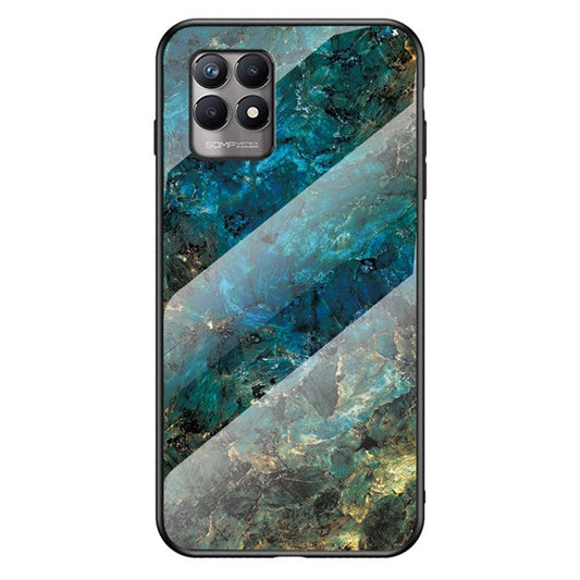 Anti-scratch Tempered Glass+TPU Phone Back Shell Lightweight Thin Marble Pattern Case Cover for Realme 8i/Narzo 50 4G - Emerald Marble
