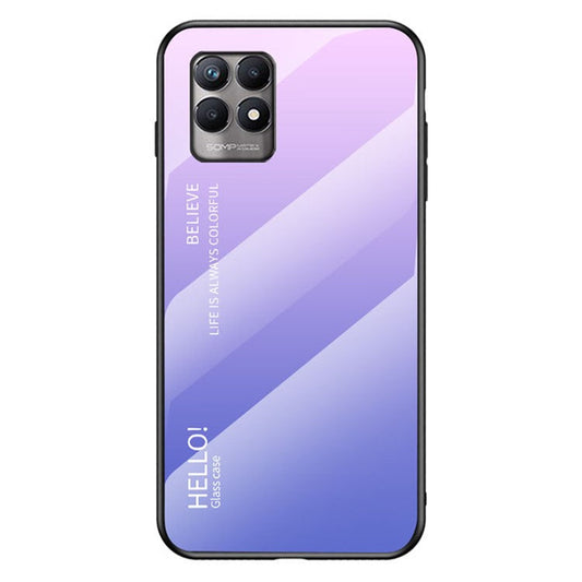 Light Thin Anti-fingerprint Gradient Color Tempered Glass Hybrid Cover Phone Case for Realme 8i/Narzo 50 4G - Gradient Pink Purple