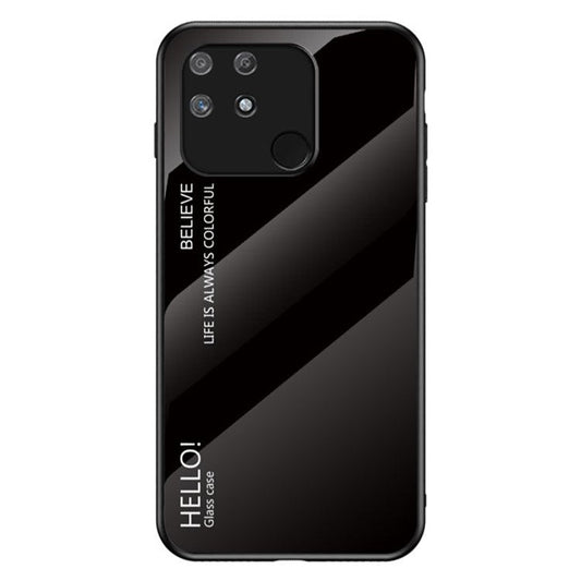 Anti-fingerprint Anti-scratch Gradient Color Tempered Glass Hybrid Cover Phone Case for Realme Narzo 50A - Black