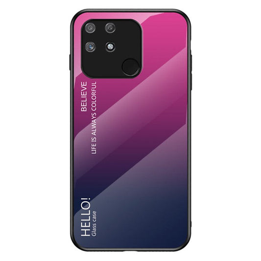 Anti-fingerprint Anti-scratch Gradient Color Tempered Glass Hybrid Cover Phone Case for Realme Narzo 50A - Gradient Rose