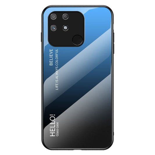 Anti-fingerprint Anti-scratch Gradient Color Tempered Glass Hybrid Cover Phone Case for Realme Narzo 50A - Gradient Blue Black