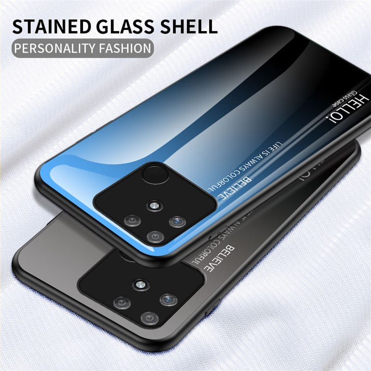 Anti-fingerprint Anti-scratch Gradient Color Tempered Glass Hybrid Cover Phone Case for Realme Narzo 50A - Gradient Blue Black