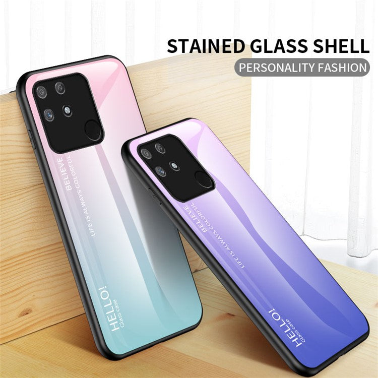 Anti-fingerprint Anti-scratch Gradient Color Tempered Glass Hybrid Cover Phone Case for Realme Narzo 50A - Gradient Blue Black