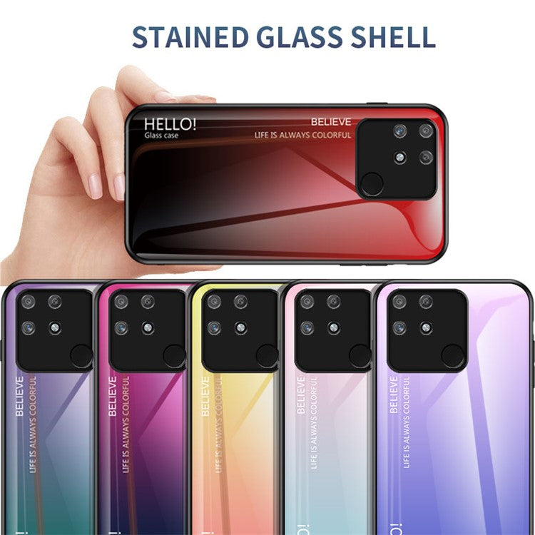 Anti-fingerprint Anti-scratch Gradient Color Tempered Glass Hybrid Cover Phone Case for Realme Narzo 50A - Gradient Blue Black