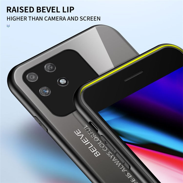 Anti-fingerprint Anti-scratch Gradient Color Tempered Glass Hybrid Cover Phone Case for Realme Narzo 50A - Gradient Blue Black