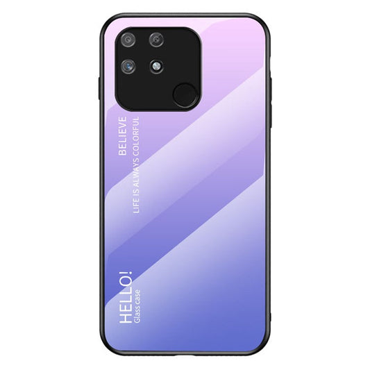 Anti-fingerprint Anti-scratch Gradient Color Tempered Glass Hybrid Cover Phone Case for Realme Narzo 50A - Gradient Pink Purple