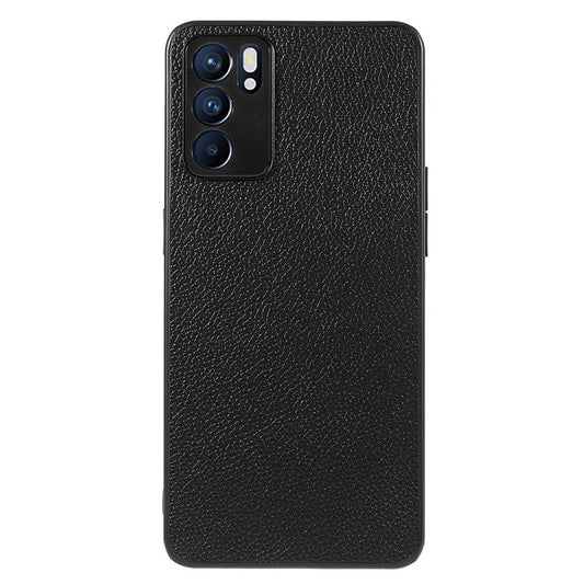 Litchi Texture Genuine Leather Coating TPU + PC Shockproof Phone Case Cover for Oppo Reno6 5G - Black