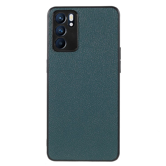 Litchi Texture Genuine Leather Coating TPU + PC Shockproof Phone Case Cover for Oppo Reno6 5G - Green