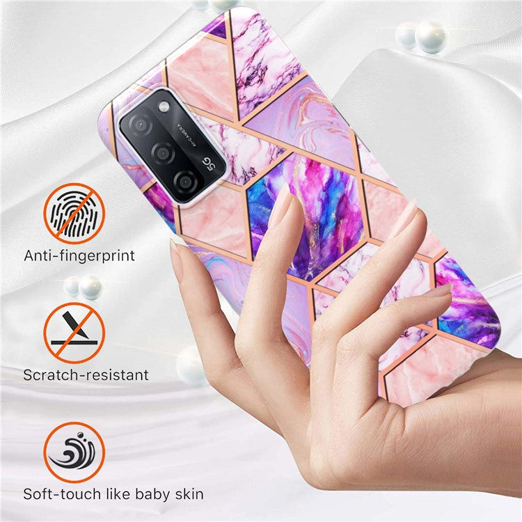 Marble Design IMD 2.0mm Soft TPU Luxury Electroplating Anti-fingerprint Protective Cover for Oppo A55 5G / A54 4G / A54s / A53s 5G / A16 / A16s - Light Purple
