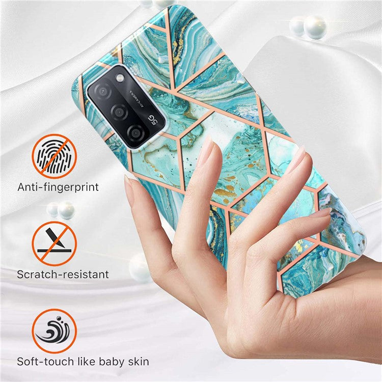 Marble Design IMD 2.0mm Soft TPU Luxury Electroplating Anti-fingerprint Protective Cover for Oppo A55 5G / A54 4G / A54s / A53s 5G / A16 / A16s - Blue