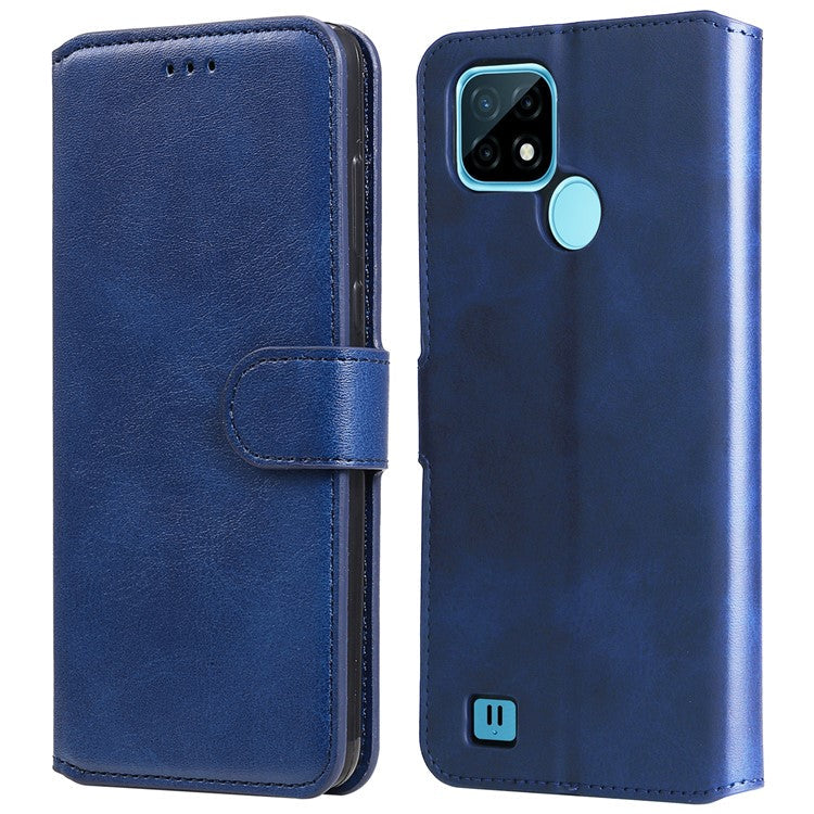 Textured Auto-absorbed Leather Case Magnetic Mobile Phone Full Protective Wallet Cover with Stand for Realme C21Y/C21/C25Y - Blue