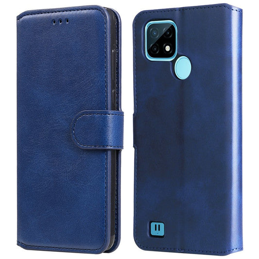 Textured Auto-absorbed Leather Case Magnetic Mobile Phone Full Protective Wallet Cover with Stand for Realme C21Y/C21/C25Y - Blue