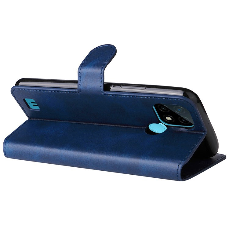 Textured Auto-absorbed Leather Case Magnetic Mobile Phone Full Protective Wallet Cover with Stand for Realme C21Y/C21/C25Y - Blue