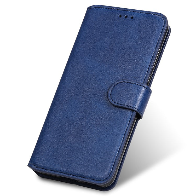 Textured Auto-absorbed Leather Case Magnetic Mobile Phone Full Protective Wallet Cover with Stand for Realme C21Y/C21/C25Y - Blue