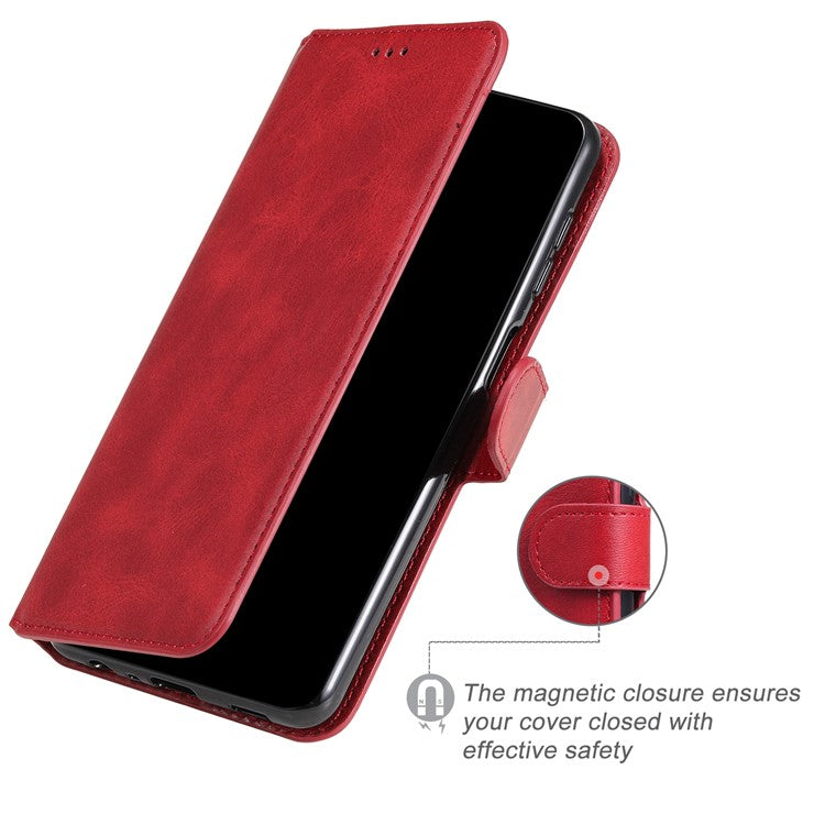 Textured Auto-absorbed Leather Case Magnetic Mobile Phone Full Protective Wallet Cover with Stand for Realme C21Y/C21/C25Y - Red