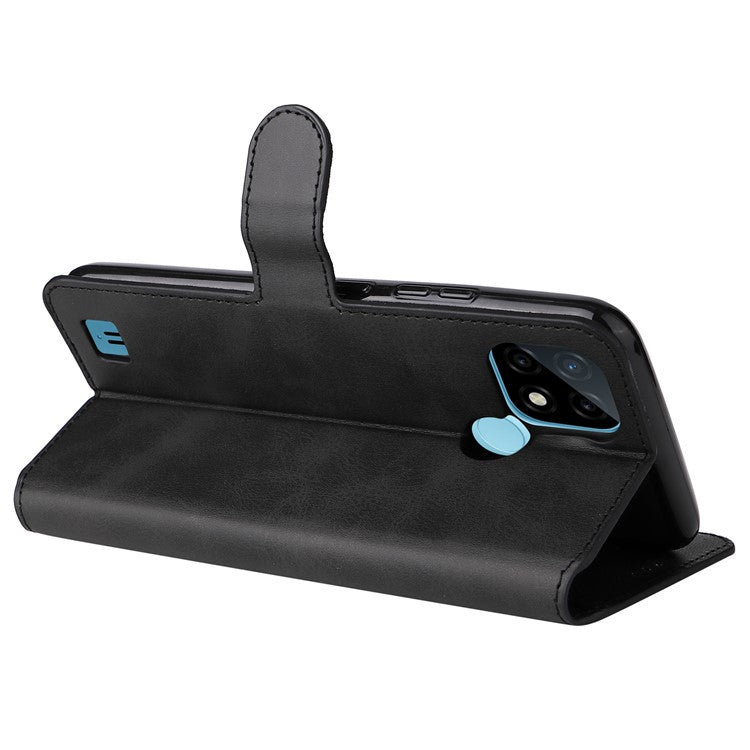 Textured Auto-absorbed Leather Case Magnetic Mobile Phone Full Protective Wallet Cover with Stand for Realme C21Y/C21/C25Y - Black