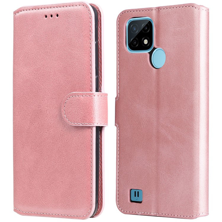 Textured Auto-absorbed Leather Case Magnetic Mobile Phone Full Protective Wallet Cover with Stand for Realme C21Y/C21/C25Y - Rose Gold