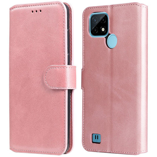 Textured Auto-absorbed Leather Case Magnetic Mobile Phone Full Protective Wallet Cover with Stand for Realme C21Y/C21/C25Y - Rose Gold