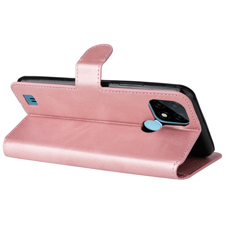 Textured Auto-absorbed Leather Case Magnetic Mobile Phone Full Protective Wallet Cover with Stand for Realme C21Y/C21/C25Y - Rose Gold