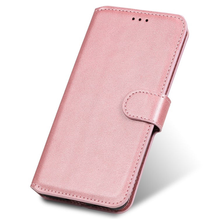 Textured Auto-absorbed Leather Case Magnetic Mobile Phone Full Protective Wallet Cover with Stand for Realme C21Y/C21/C25Y - Rose Gold