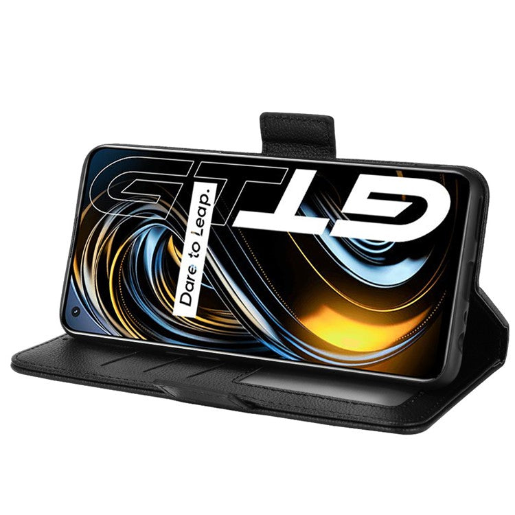 Litchi Texture PU Leather Shockproof Phone Cover Horizontal Stand Wallet Case for Realme GT Neo2T/GT 5G/GT Neo 5G/Q3 Pro 5G - Black
