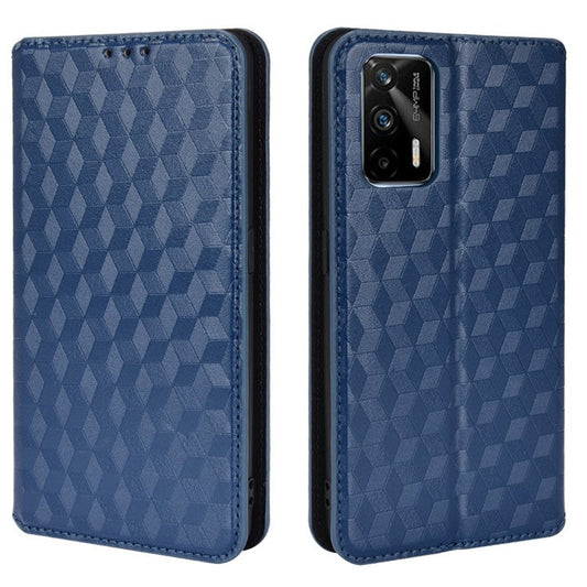 Stand Wallet Design Well-protected 3D Rhombus Imprinting Leather Phone Case Cover for Realme GT Neo2T 5G/GT 5G/GT Neo 5G/Q3 Pro 5G - Blue