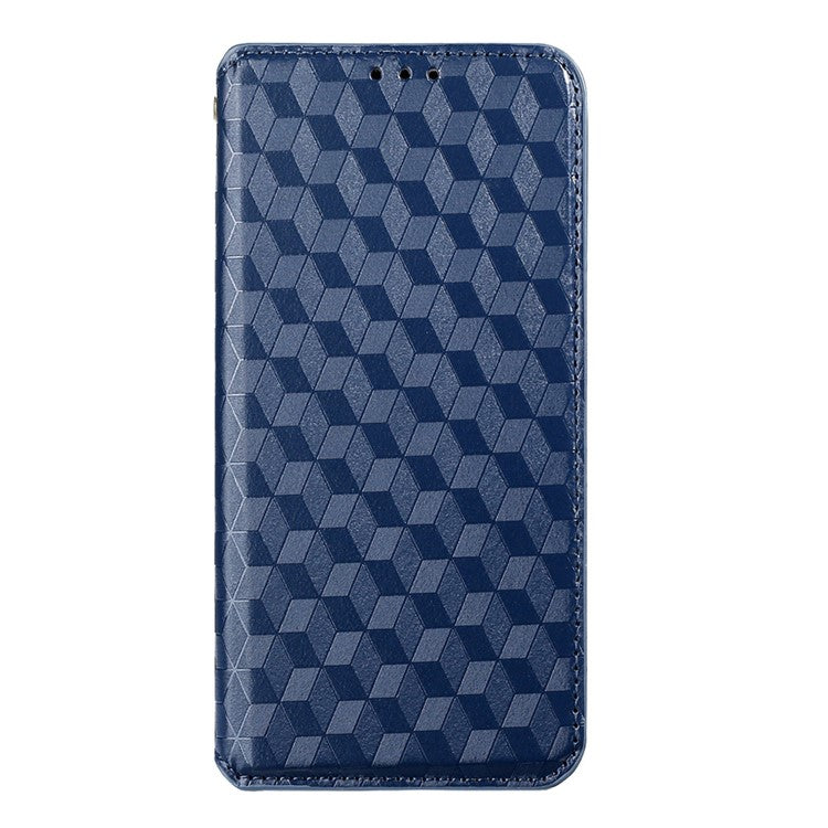 Stand Wallet Design Well-protected 3D Rhombus Imprinting Leather Phone Case Cover for Realme GT Neo2T 5G/GT 5G/GT Neo 5G/Q3 Pro 5G - Blue