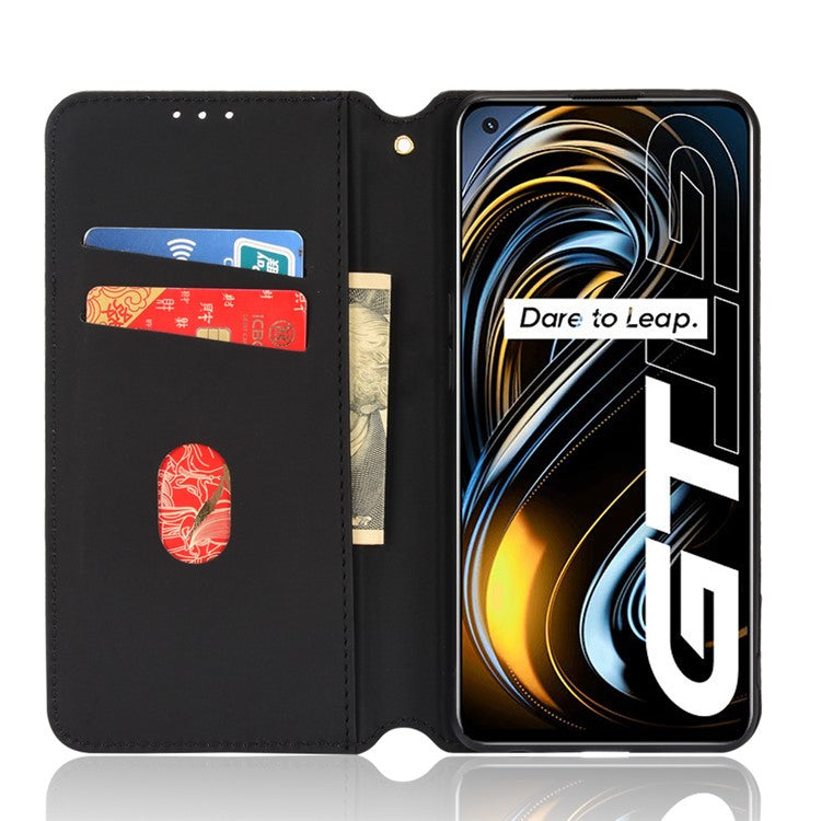 Stand Wallet Design Well-protected 3D Rhombus Imprinting Leather Phone Case Cover for Realme GT Neo2T 5G/GT 5G/GT Neo 5G/Q3 Pro 5G - Blue