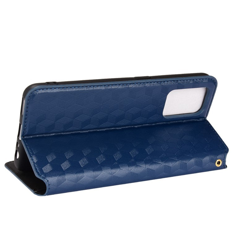 Stand Wallet Design Well-protected 3D Rhombus Imprinting Leather Phone Case Cover for Realme GT Neo2T 5G/GT 5G/GT Neo 5G/Q3 Pro 5G - Blue