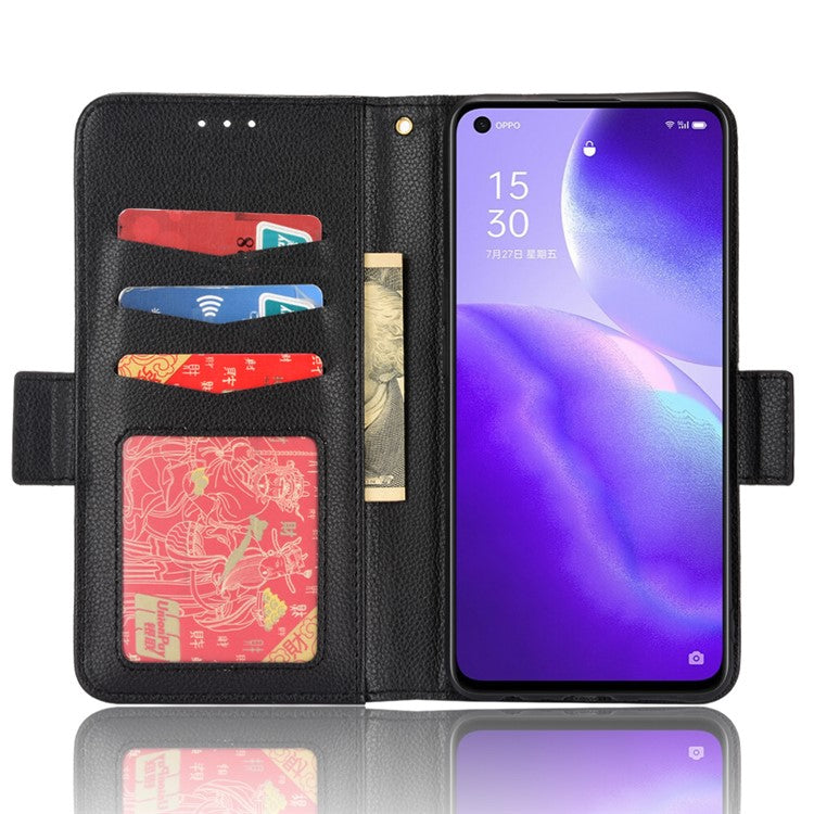 PU Leather + TPU Phone Case Stand Wallet Function Litchi Texture Shell for Oppo Reno5 4G/5G/Reno5 K/Find X3 Lite - Black