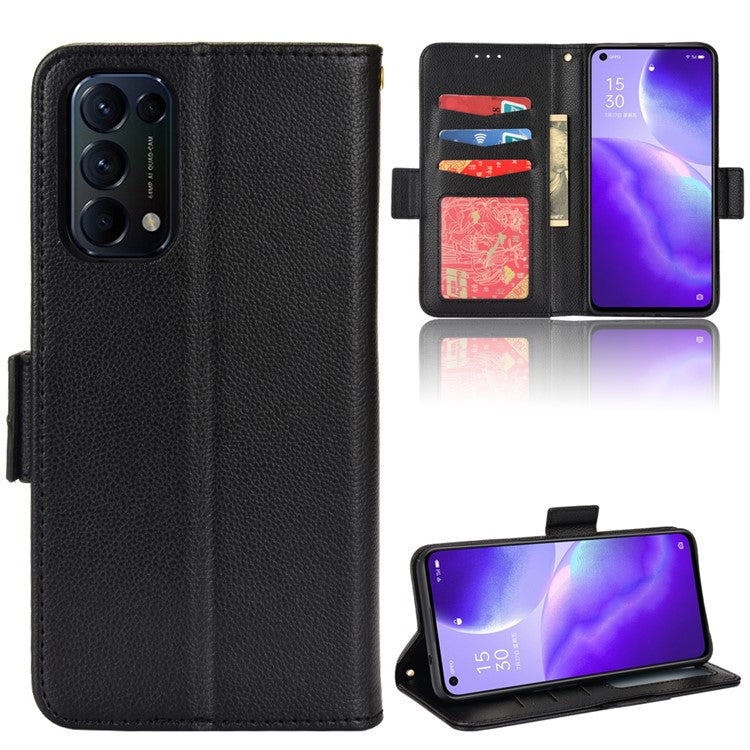 PU Leather + TPU Phone Case Stand Wallet Function Litchi Texture Shell for Oppo Reno5 4G/5G/Reno5 K/Find X3 Lite - Black