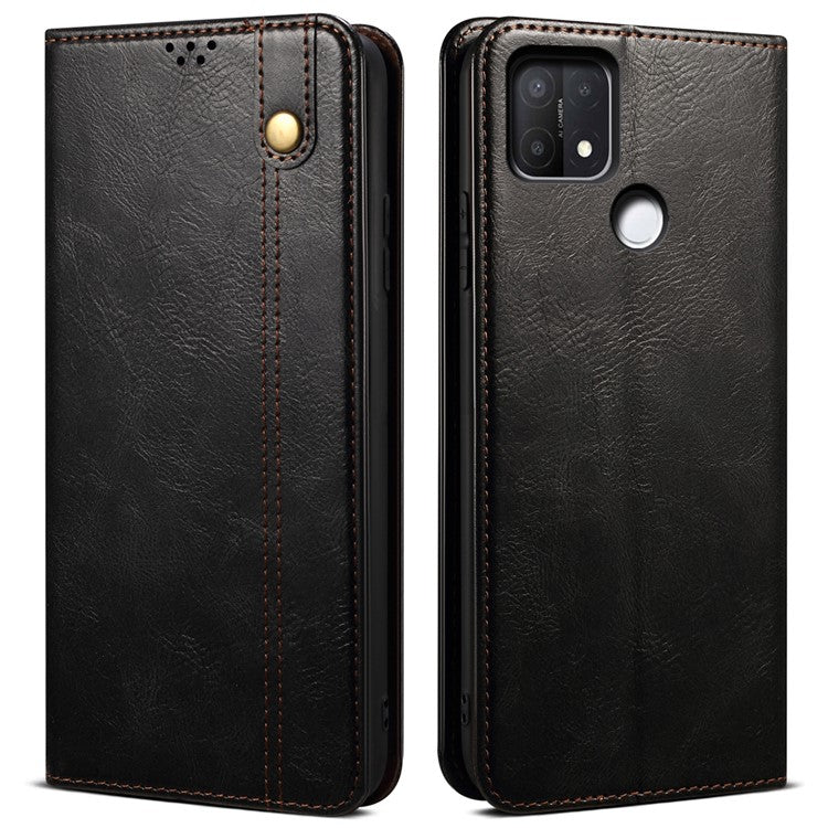 Magnetic Absorption Waxy Crazy Horse Texture PU Leather Wallet Case Stand Phone Cover for Oppo A35/A15/A15s - Black
