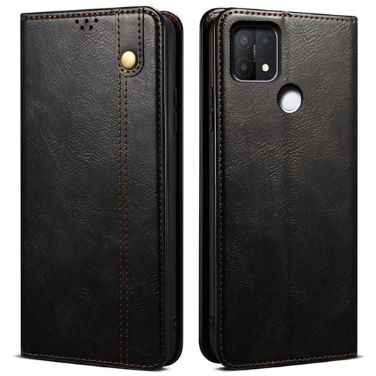 Magnetic Absorption Waxy Crazy Horse Texture PU Leather Wallet Case Stand Phone Cover for Oppo A35/A15/A15s - Black