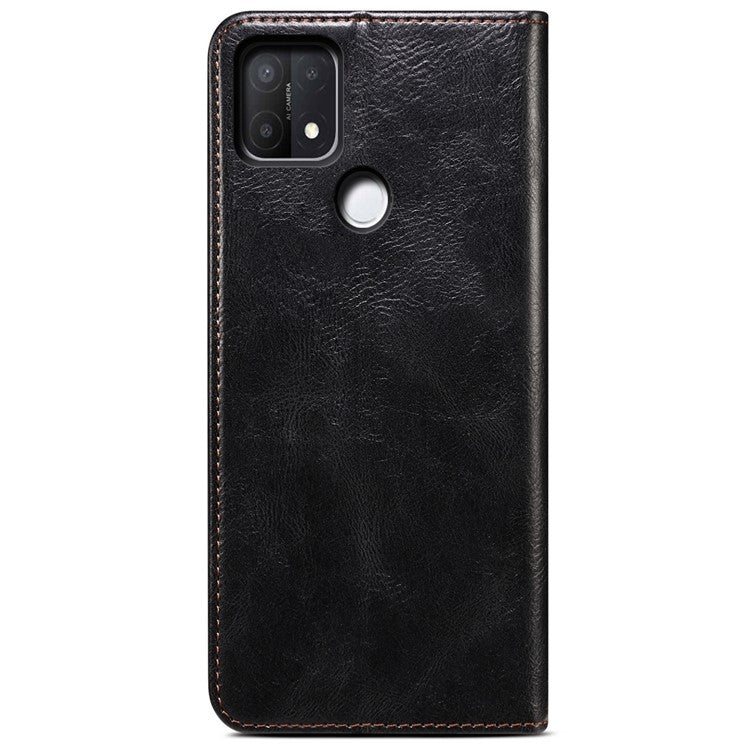 Magnetic Absorption Waxy Crazy Horse Texture PU Leather Wallet Case Stand Phone Cover for Oppo A35/A15/A15s - Black