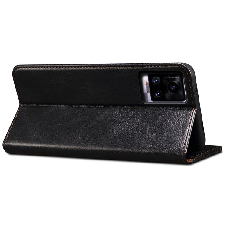 Magnetic Absorption Waxy Crazy Horse Texture PU Leather Wallet Case Stand Phone Cover for Oppo A35/A15/A15s - Black