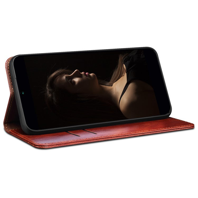 Magnetic Absorption Waxy Crazy Horse Texture PU Leather Wallet Case Stand Phone Cover for Oppo A35/A15/A15s - Brown