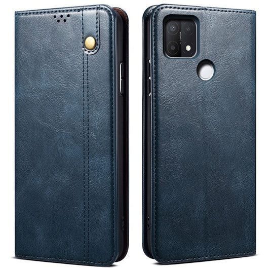 Magnetic Absorption Waxy Crazy Horse Texture PU Leather Wallet Case Stand Phone Cover for Oppo A35/A15/A15s - Blue
