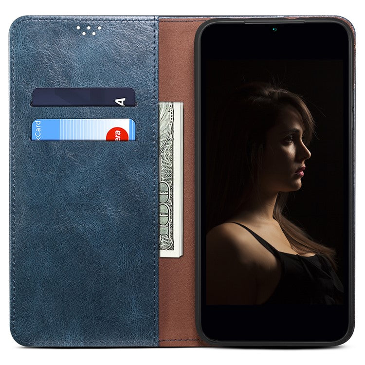 Magnetic Absorption Waxy Crazy Horse Texture PU Leather Wallet Case Stand Phone Cover for Oppo A35/A15/A15s - Blue