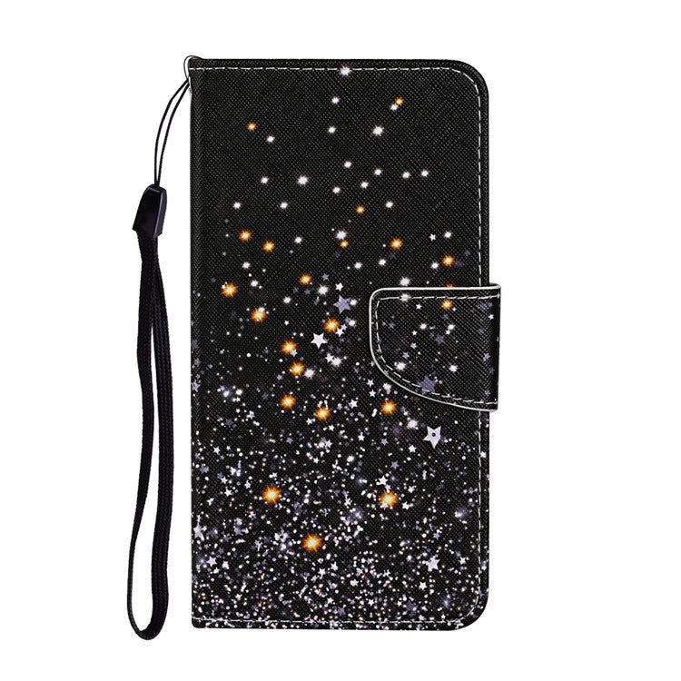 Cross Texture Cover PU Leather Stand Pattern Printing Wallet Case with Handy Strap for vivo Y21 / Y21s / Y33s - Star