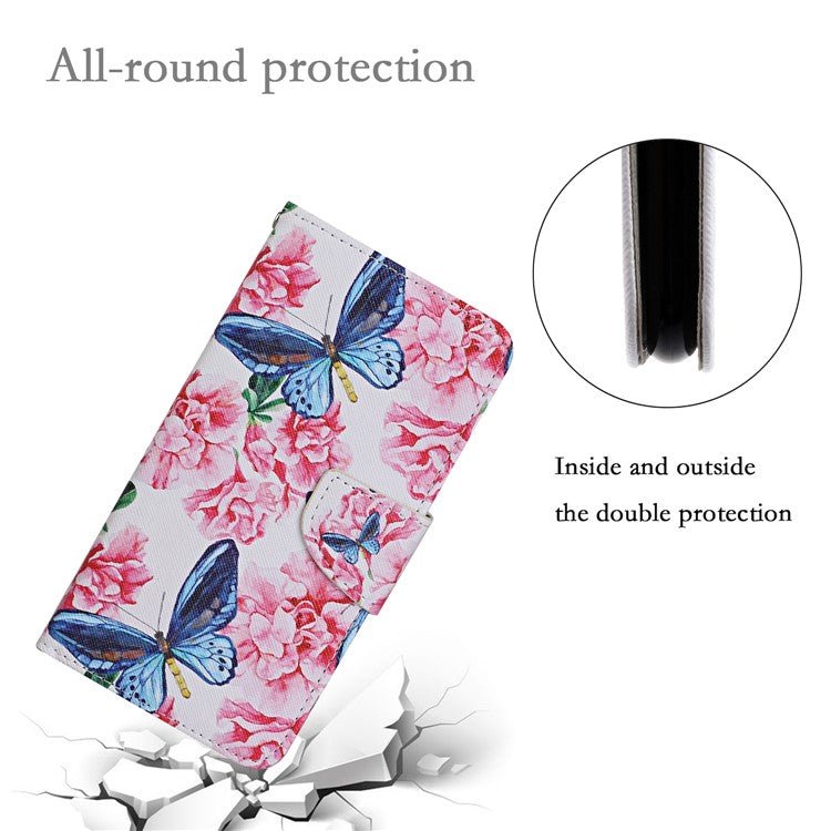 Cross Texture Cover PU Leather Stand Pattern Printing Wallet Case with Handy Strap for vivo Y21 / Y21s / Y33s - Butterflies and Flowers