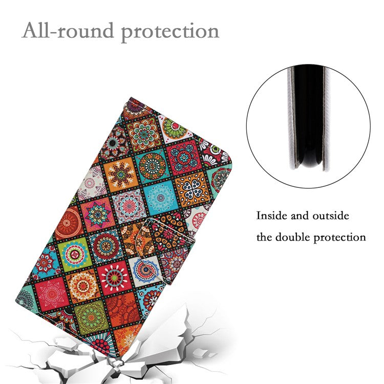 Cross Texture Cover PU Leather Stand Pattern Printing Wallet Case with Handy Strap for vivo Y21 / Y21s / Y33s - Ethnic Style