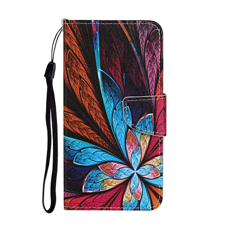 Cross Texture Cover PU Leather Stand Pattern Printing Wallet Case with Handy Strap for vivo Y21 / Y21s / Y33s - Colorful Flower