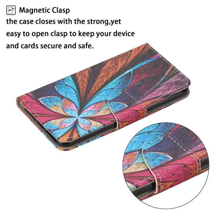 Cross Texture Cover PU Leather Stand Pattern Printing Wallet Case with Handy Strap for vivo Y21 / Y21s / Y33s - Colorful Flower