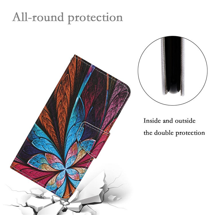 Cross Texture Cover PU Leather Stand Pattern Printing Wallet Case with Handy Strap for vivo Y21 / Y21s / Y33s - Colorful Flower