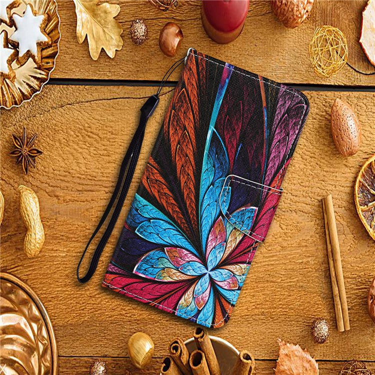 Cross Texture Cover PU Leather Stand Pattern Printing Wallet Case with Handy Strap for vivo Y21 / Y21s / Y33s - Colorful Flower