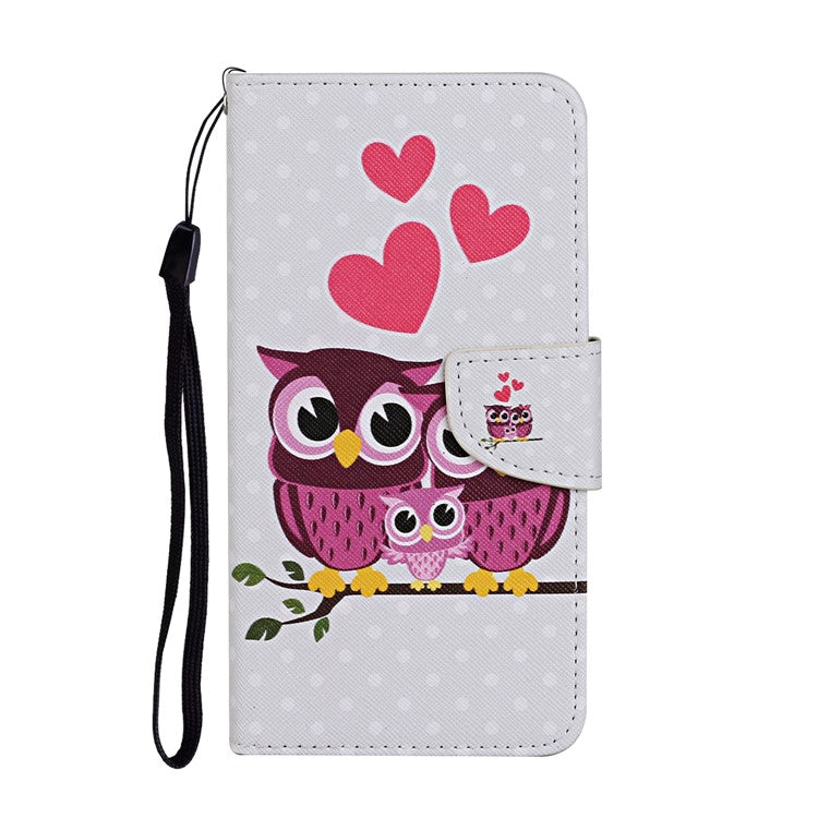 Cross Texture Cover PU Leather Stand Pattern Printing Wallet Case with Handy Strap for vivo Y21 / Y21s / Y33s - Owl Family