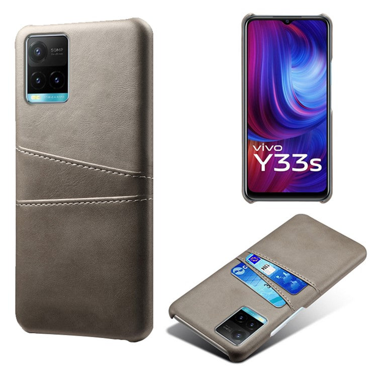 Shockproof Phone Covering PU Leather and PC Phone Case Cover with 2 Card Slots for vivo Y21 / vivo Y21s / vivo Y33s - Grey